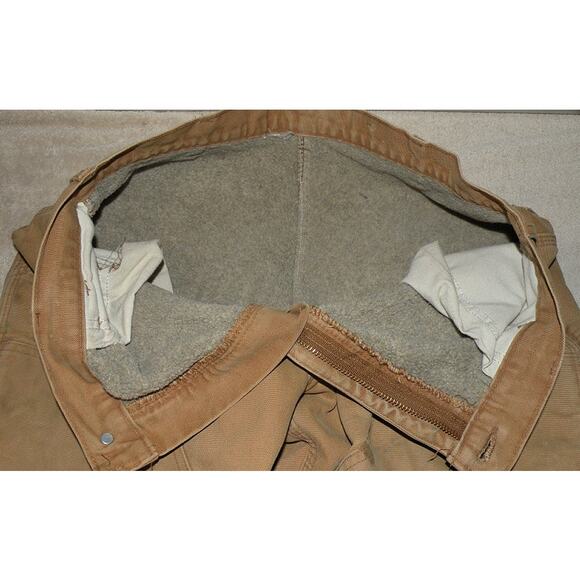 Carhartt Mens Fleece Lined Canvas Carpenter Pants 32 x 34 Dble Knee Brown Stains - Picture 3 of 3